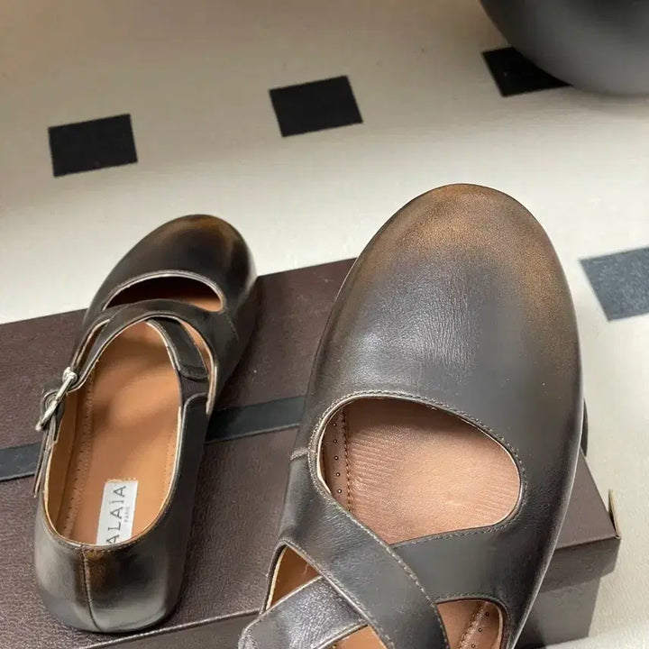 [BUNJANG] Alaïa Brown Leather Ballerina Flats / 알라이아 브라운 가죽 발레리나 플랫