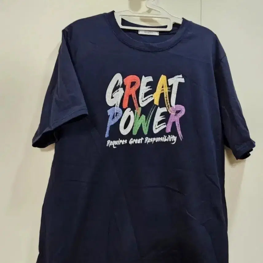 [BUNJANG] GREAT POWER Navy T-Shirt / 네이비 GREAT POWER 반팔 티셔츠