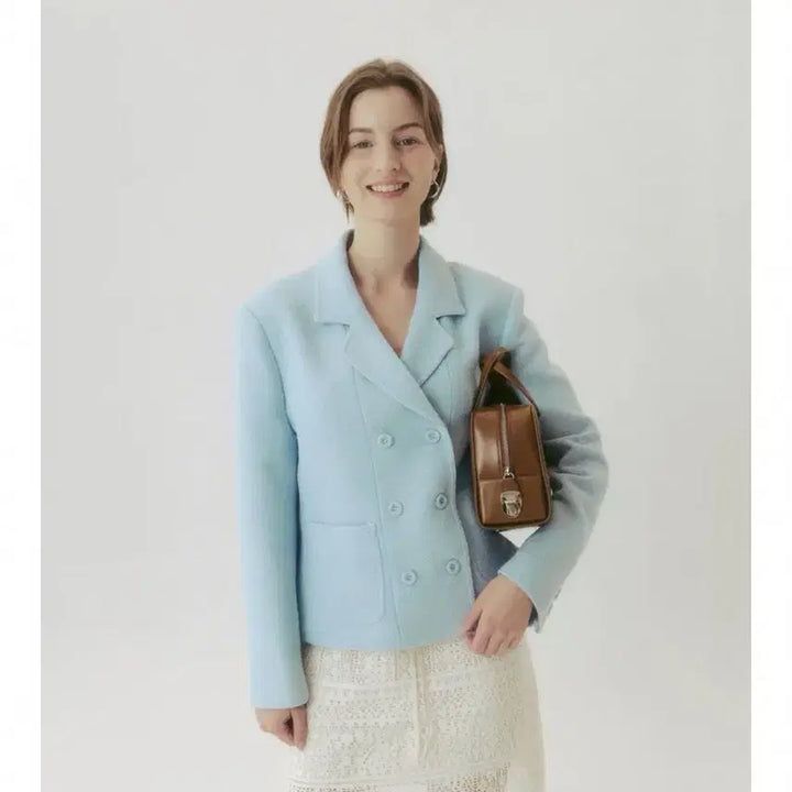 [BUNJANG] RE.BOLD Sora Blue Tweed Double Button Jacket / RE.BOLD 리볼드 소라색 트위드 자켓 , 블루, 하늘색