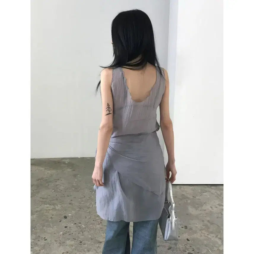 [BUNJANG] Chiffon See-through Wrap Skirt Set Dress / 쉬폰 시스루 랩스커트  세트원피스 / 125