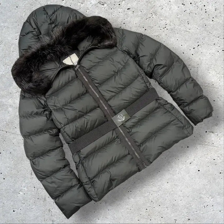 [BUNJANG] Moncler Hooded Fur Belted Down Padded Jacket Women&