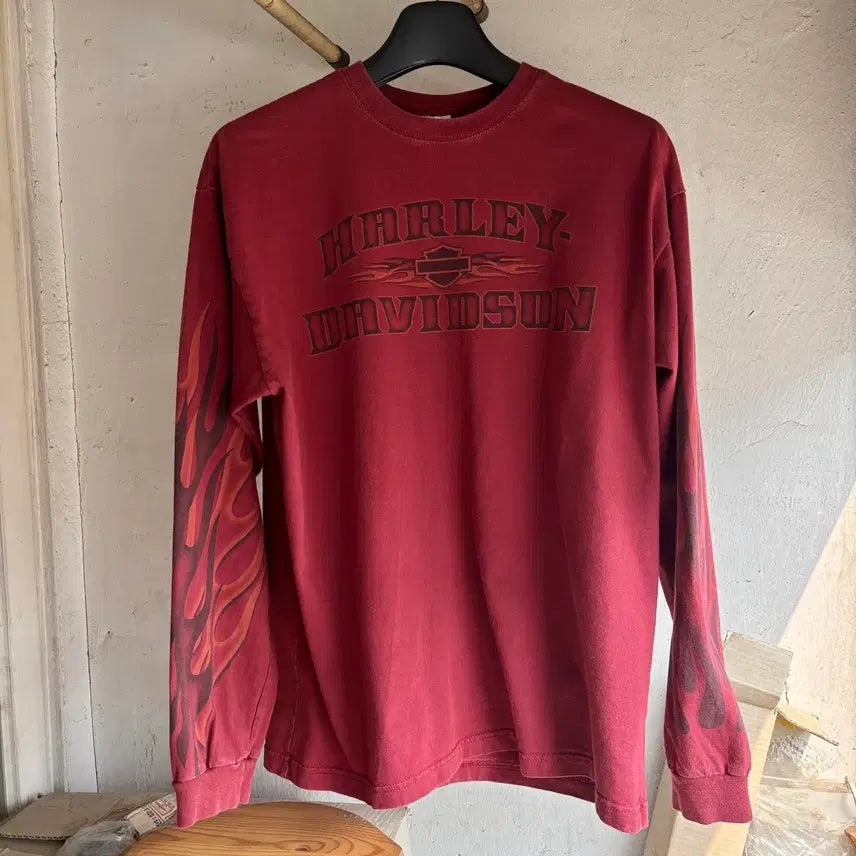 [BUNJANG] Vintage Harley-Davidson Flame Long Sleeve T-Shirt / 빈티지 할리데이비슨 플레임 롱슬리브 티셔츠