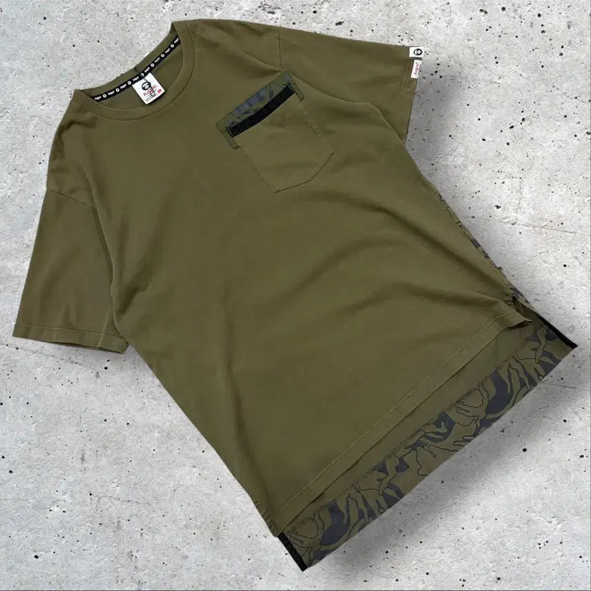[BUNJANG] AAPE Aape Scotch Pattern Khaki Short Sleeve T-Shirt L / [L] AAPE 에이프 스카치 카키색 패턴 반팔 티셔츠