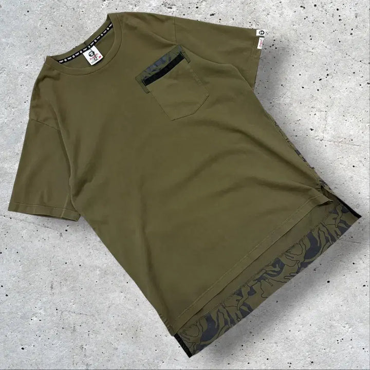 [BUNJANG] AAPE Aape Scotch Pattern Khaki Short Sleeve T-Shirt L / [L] AAPE 에이프 스카치 카키색 패턴 반팔 티셔츠