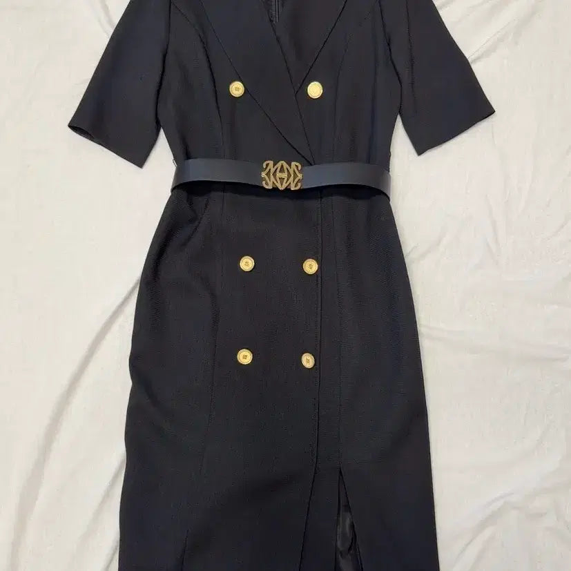 [BUNJANG] MOJO.S.PINE 5-Sleeve Belted Midi Dress Set / 모조에스핀 5부 금장 더블 정장 미디 원피스 벨트 세트