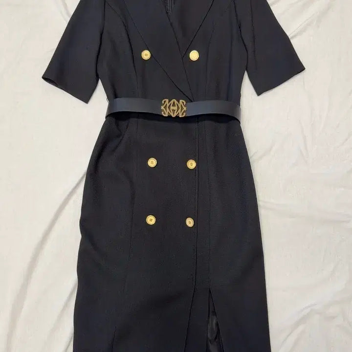 [BUNJANG] MOJO.S.PINE 5-Sleeve Belted Midi Dress Set / 모조에스핀 5부 금장 더블 정장 미디 원피스 벨트 세트