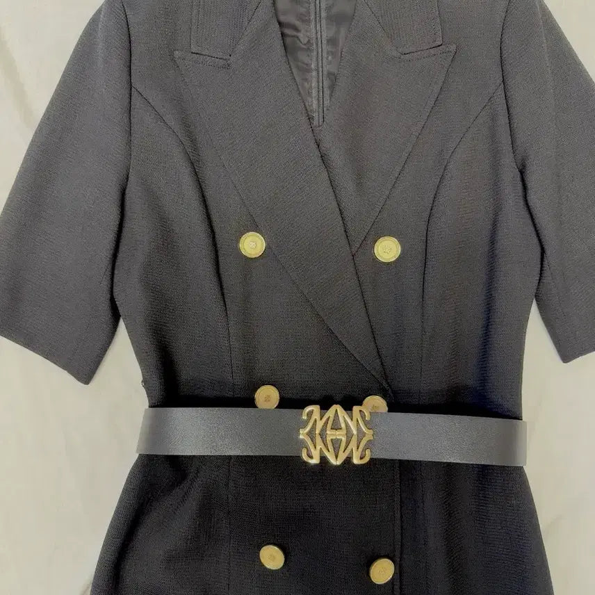 [BUNJANG] MOJO.S.PINE 5-Sleeve Belted Midi Dress Set / 모조에스핀 5부 금장 더블 정장 미디 원피스 벨트 세트