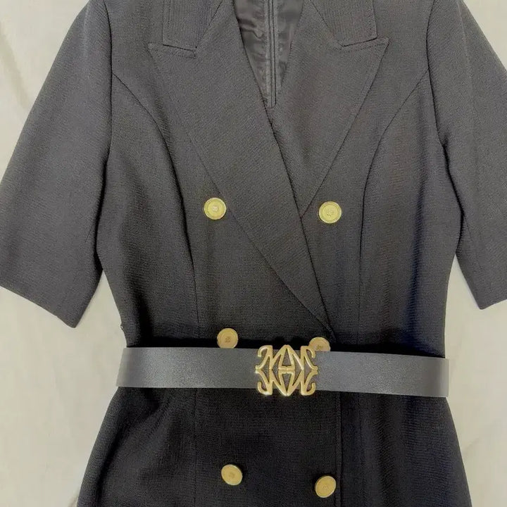 [BUNJANG] MOJO.S.PINE 5-Sleeve Belted Midi Dress Set / 모조에스핀 5부 금장 더블 정장 미디 원피스 벨트 세트