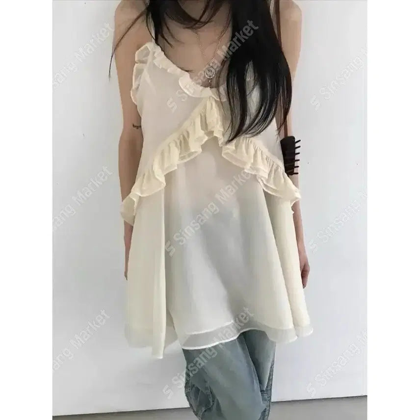 [BUNJANG] Frill Camisole Bustier Mini Dress / 프릴 끈나시 뷔스티에 미니원피스 / 132