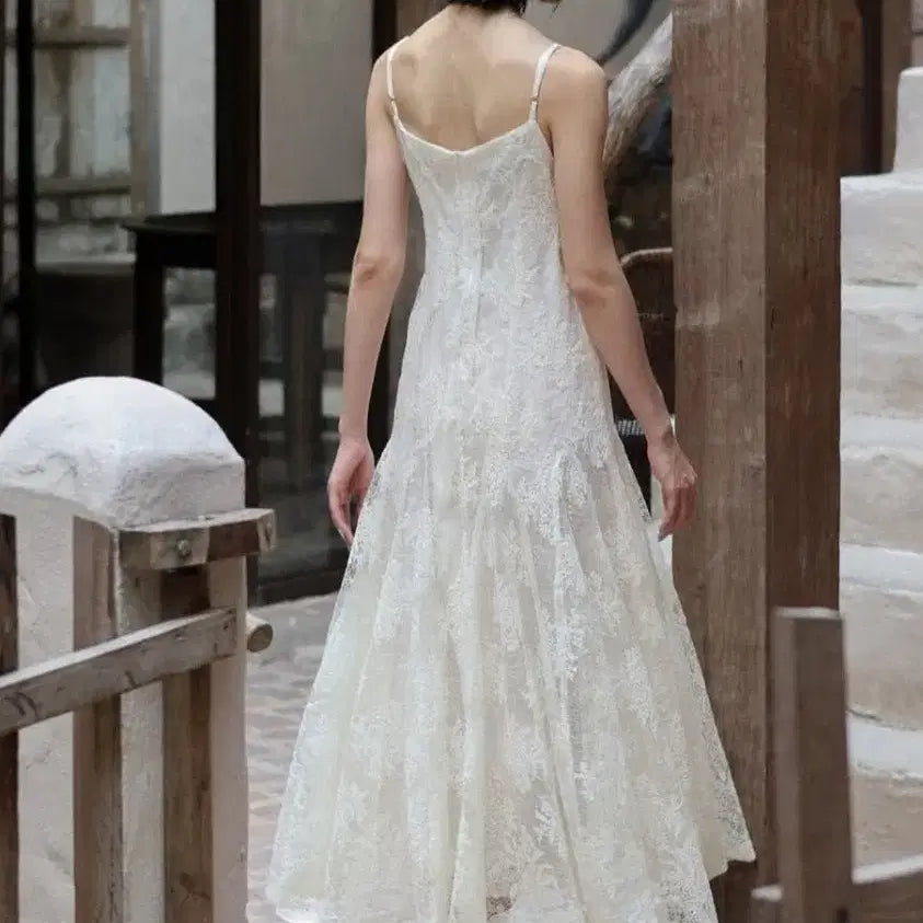 [BUNJANG] Off-White Lace Busteire Dress for Self-Wedding / 셀프웨딩 오프화이트 레이스 뷔스티에 드레스