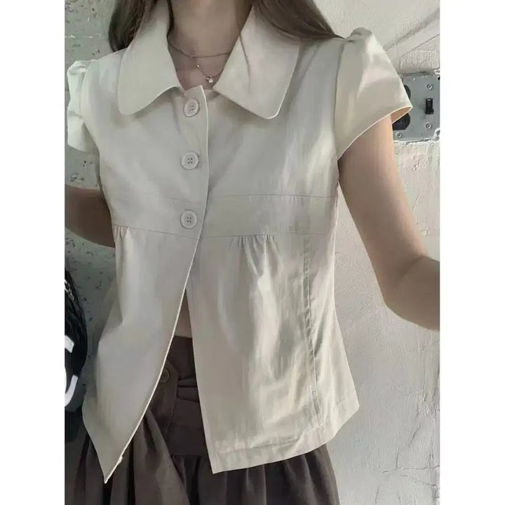 [BUNJANG] Puff Button Short Sleeve Jacket / 퍼프 버튼 반팔 자켓 / 134