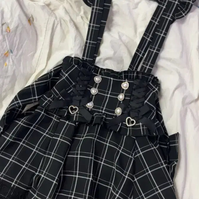 [BUNJANG] LIZ LISA Suspender Skirt Check Black / 교판) 리즈리사 서스펜더 서스팬더 스커트 멜빵 체크 블랙 지뢰계 양산형