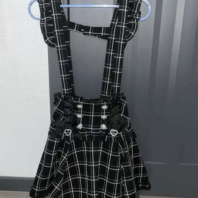 [BUNJANG] LIZ LISA Suspender Skirt Check Black / 교판) 리즈리사 서스펜더 서스팬더 스커트 멜빵 체크 블랙 지뢰계 양산형