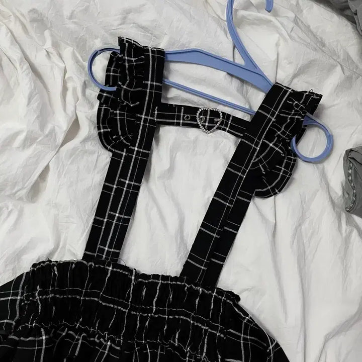 [BUNJANG] LIZ LISA Suspender Skirt Check Black / 교판) 리즈리사 서스펜더 서스팬더 스커트 멜빵 체크 블랙 지뢰계 양산형