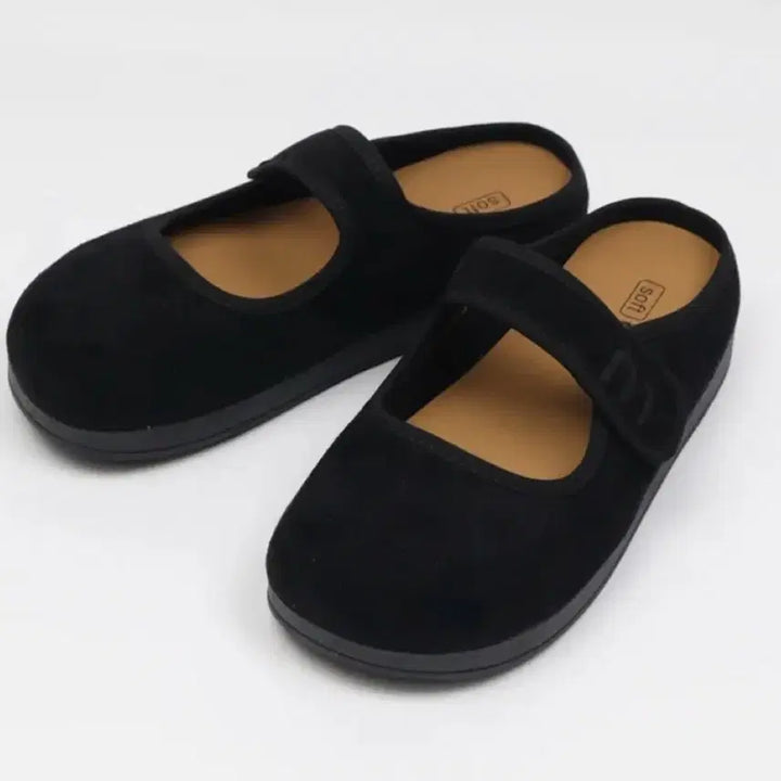 [BUNJANG] Suede Platform Loafer Slippers with Velcro Strap / 스웨이드 블로퍼 털슬리퍼 4cm키높이단화 벨크로 스트랩