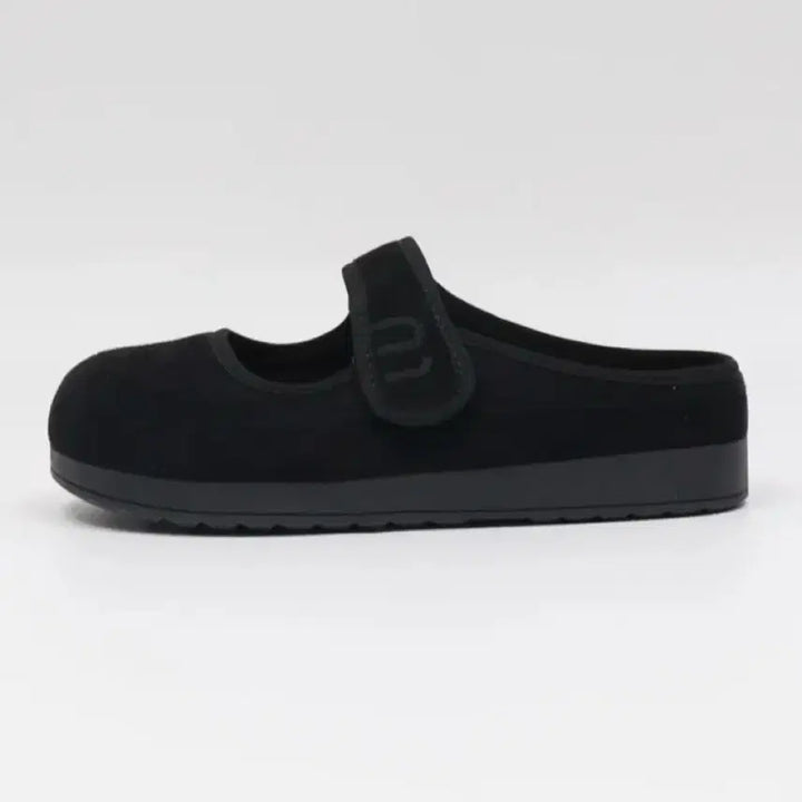 [BUNJANG] Suede Platform Loafer Slippers with Velcro Strap / 스웨이드 블로퍼 털슬리퍼 4cm키높이단화 벨크로 스트랩