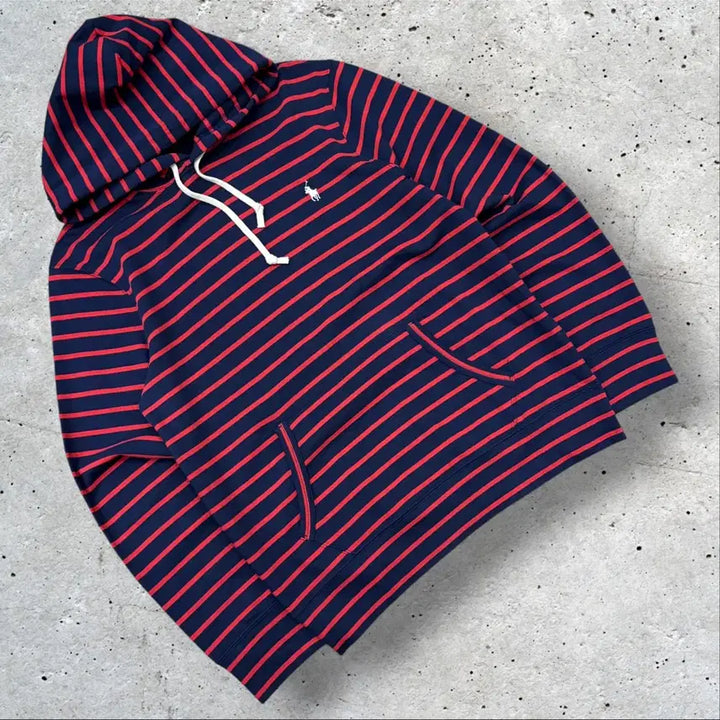 [BUNJANG] Polo Ralph Lauren Striped Hoodie Navy Red Size S / [S] 폴로 랄프로렌 신형 큐알 스트라이프 후드티 네이비 레드