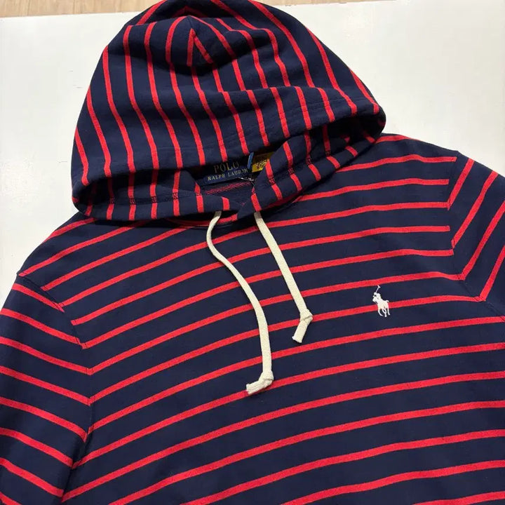 [BUNJANG] Polo Ralph Lauren Striped Hoodie Navy Red Size S / [S] 폴로 랄프로렌 신형 큐알 스트라이프 후드티 네이비 레드