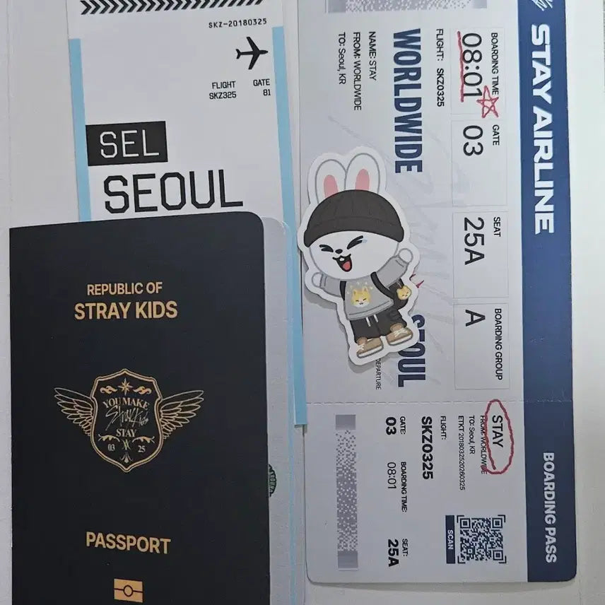 [BUNJANG] Stray Kids SKZOO Ribbit Set Stickers &amp; Boarding Pass / 스트레이키즈 스키주 팝업 리빗 세트 스티커 보딩패스