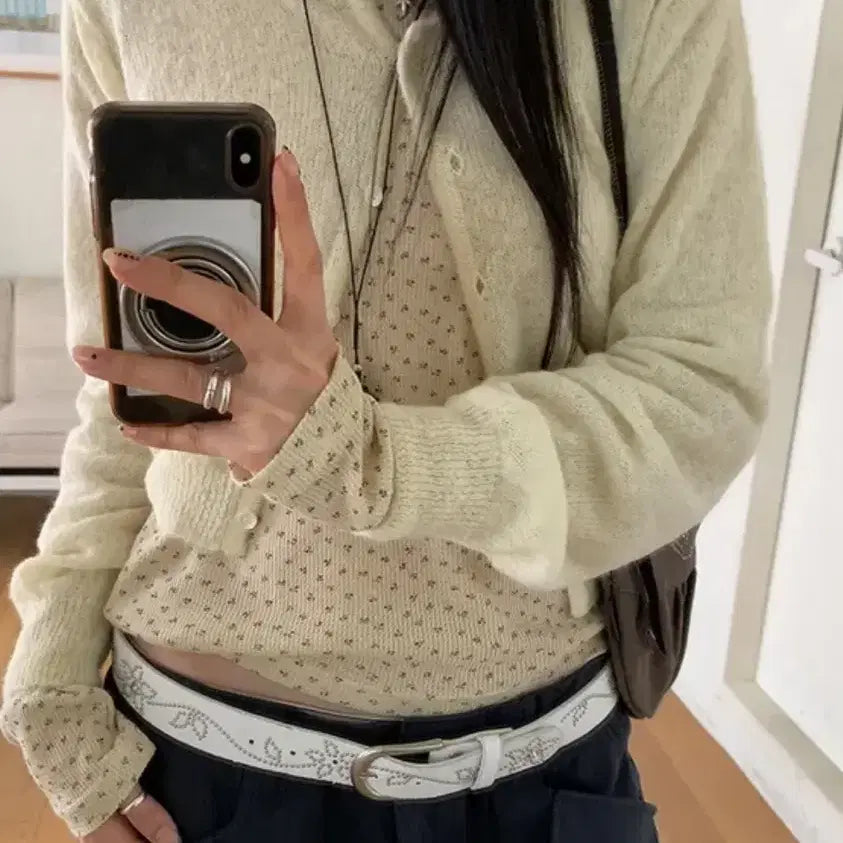 [BUNJANG] Paintedwood Floral Cream Long Sleeve Cardigan Set / 페인티드우드 꽃무늬 크림 롱 슬리브 가디건
