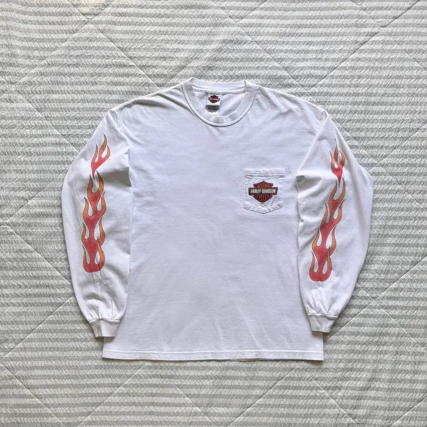 [BUNJANG] Vintage Harley-Davidson Flame Long Sleeve T-Shirt / 빈티지 할리데이비슨 플레임 롱슬리브 티셔츠