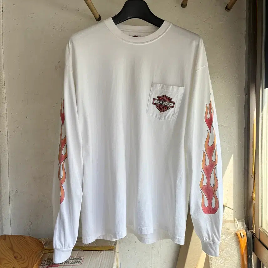 [BUNJANG] Vintage Harley-Davidson Flame Long Sleeve T-Shirt / 빈티지 할리데이비슨 플레임 롱슬리브 티셔츠
