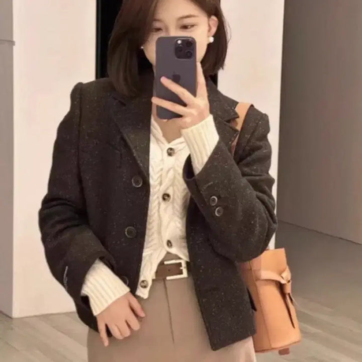 [BUNJANG] C.C COLLECT Brown Tweed Crop Jacket / 씨씨콜렉트 브라운 트위드 크롭 자켓