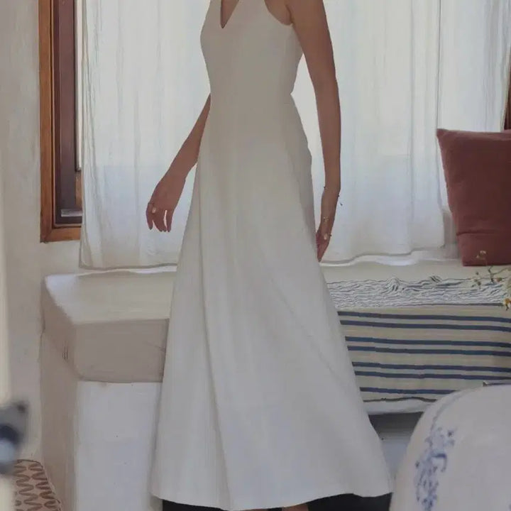 [BUNJANG] Linen Halterneck Minimalist Long Dress / 셀프웨딩 청순 미니멀 린넨 홀터넥 롱드레스