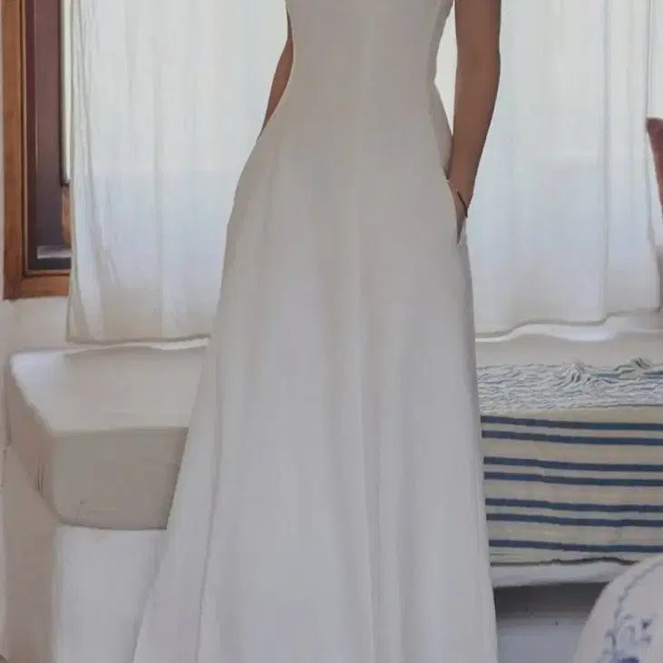 [BUNJANG] Linen Halterneck Minimalist Long Dress / 셀프웨딩 청순 미니멀 린넨 홀터넥 롱드레스
