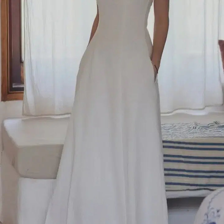 [BUNJANG] Linen Halterneck Minimalist Long Dress / 셀프웨딩 청순 미니멀 린넨 홀터넥 롱드레스