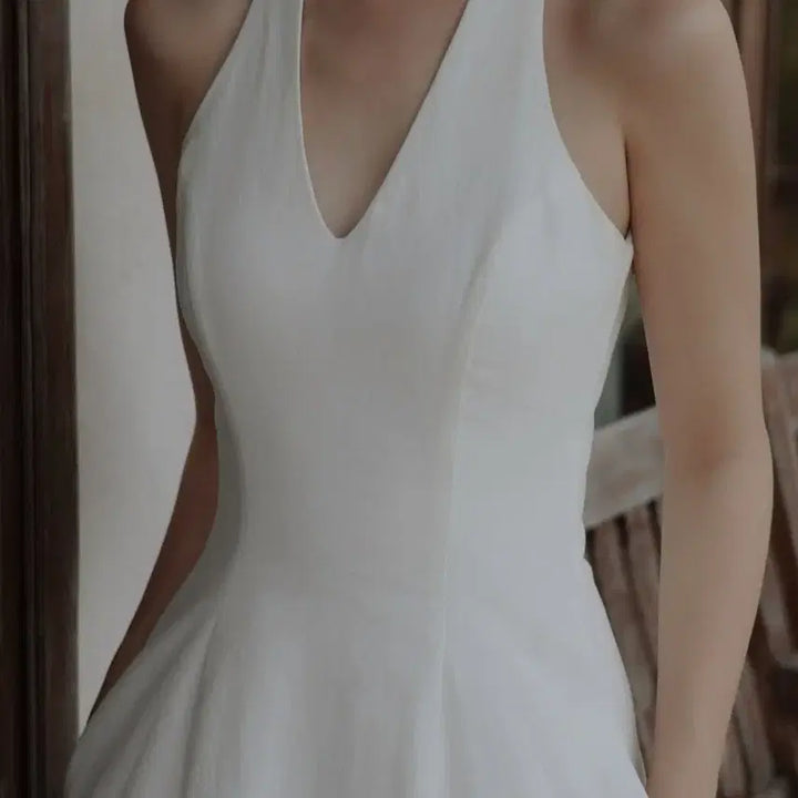 [BUNJANG] Linen Halterneck Minimalist Long Dress / 셀프웨딩 청순 미니멀 린넨 홀터넥 롱드레스