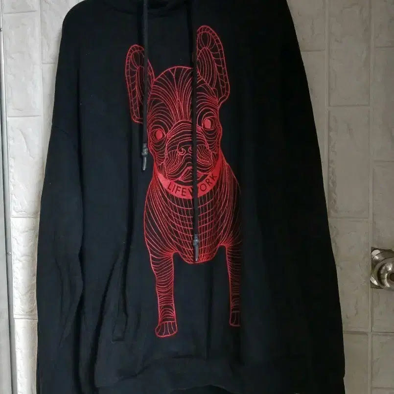 [BUNJANG] Life Work Dog Printing Hoodie Black / 라이프워크 강아지 프린팅 후드티 블랙