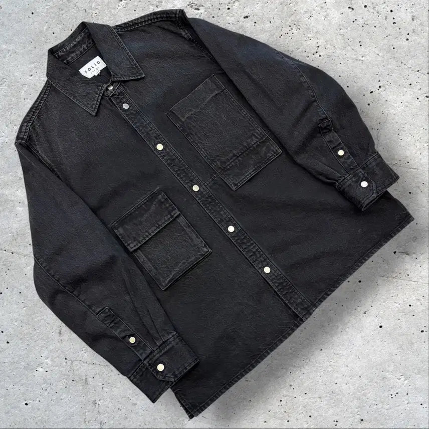 [BUNJANG] Solid Homme 20FW Black Denim Shirt Jacket / [105] 20FW 솔리드옴므 포켓 블랙 데님 셔츠 자켓