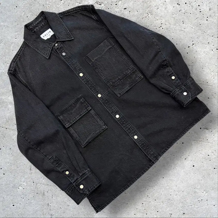 [BUNJANG] Solid Homme 20FW Black Denim Shirt Jacket / [105] 20FW 솔리드옴므 포켓 블랙 데님 셔츠 자켓