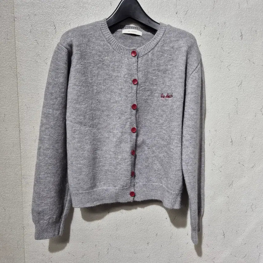 [BUNJANG] JJ JIGOTT Embroidered Cardigan / JJ지고트 그레이 가디건 레드 자수