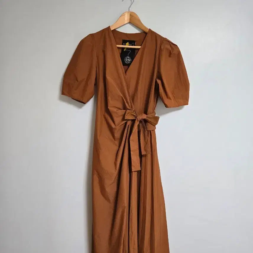 [BUNJANG] Egoist Brown Wrap Style Long Dress / 에고이스트 브라운 랩 스타일 반팔 롱 원피스