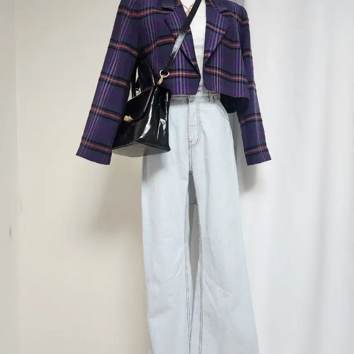 [BUNJANG] Checkered Crop Jacket / 체크 크롭 자켓