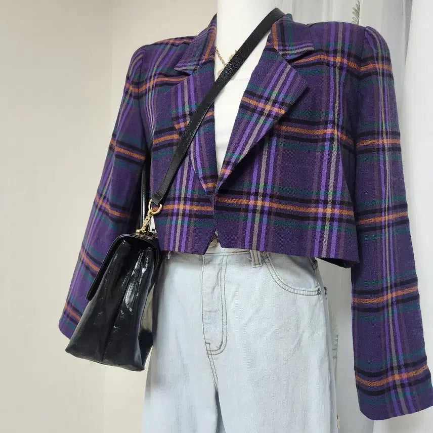 [BUNJANG] Checkered Crop Jacket / 체크 크롭 자켓