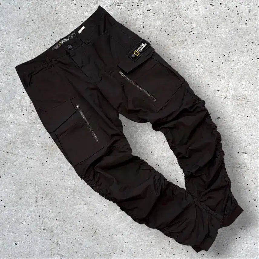[BUNJANG] National Geographic Shirring Black Cargo Pants / [91] 내셔널지오그래픽 셔링 블랙 카고 바지 팬츠