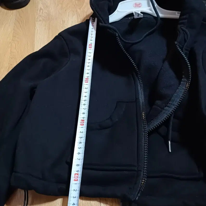 [BUNJANG] Black Cropped Hoodie Zip-Up Jacket / 검정색 후드 집업 크롭 기모 자켓