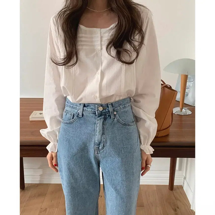 [BUNJANG] Ganaesra Naje Pinch Tuck Blouse White / 가내스라 네즈 핀턱 블라우스 화이트