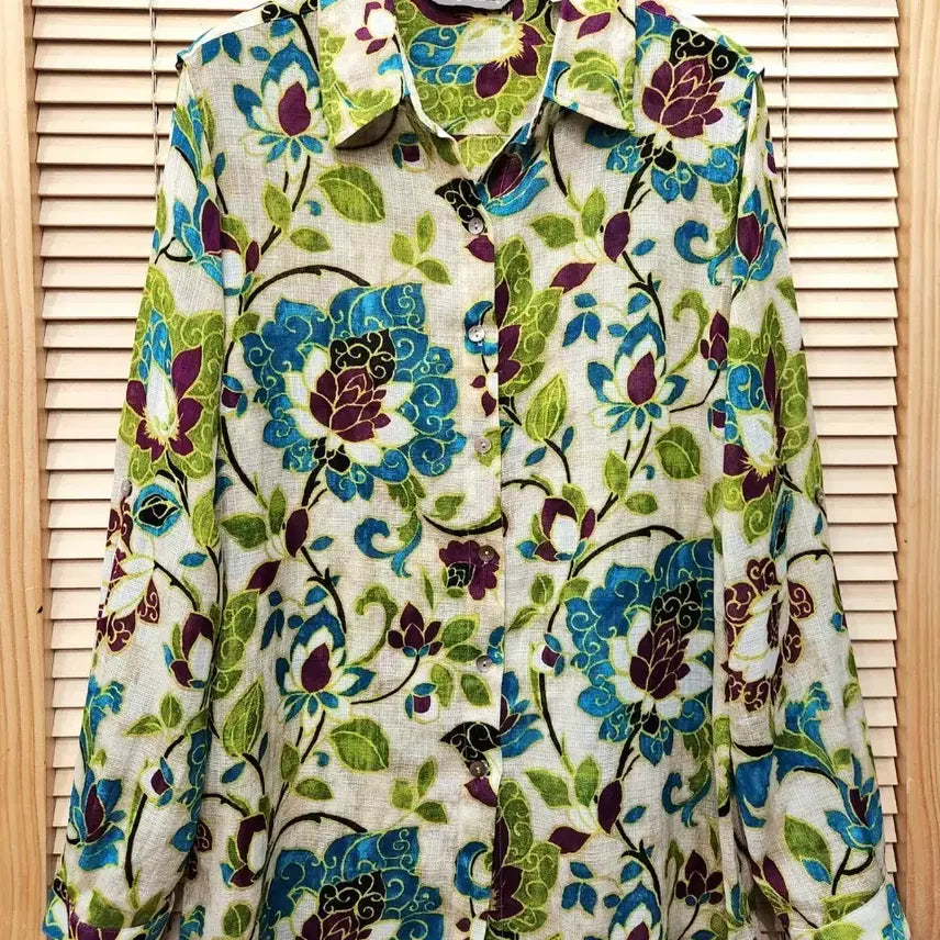 [BUNJANG] Tommy Bahama Cotton Linen Flower Roll-Up Shirt / (새상품)타미바하마 코튼린넨 플라워 롤업셔츠