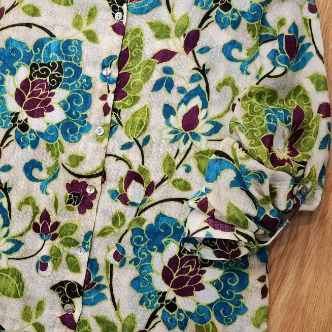 [BUNJANG] Tommy Bahama Cotton Linen Flower Roll-Up Shirt / (새상품)타미바하마 코튼린넨 플라워 롤업셔츠