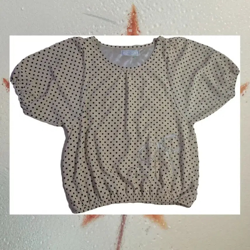 [BUNJANG] Vintage Beige Polka Dot Short Sleeve Blouse / 일본빈티지 베이지 도트 반팔 블라우스
