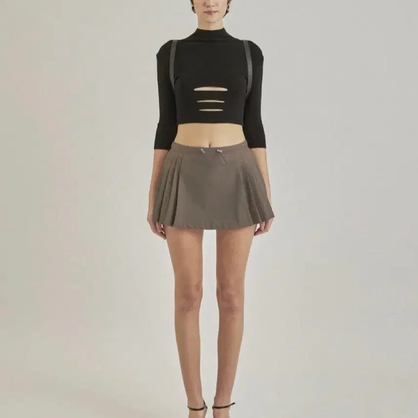 [BUNJANG] Threetimes Stopper Pleated Skirt Khaki Grey / 쓰리타임즈 플리츠 스커트