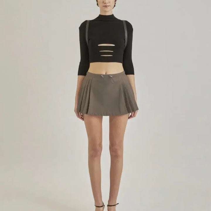 [BUNJANG] Threetimes Stopper Pleated Skirt Khaki Grey / 쓰리타임즈 플리츠 스커트