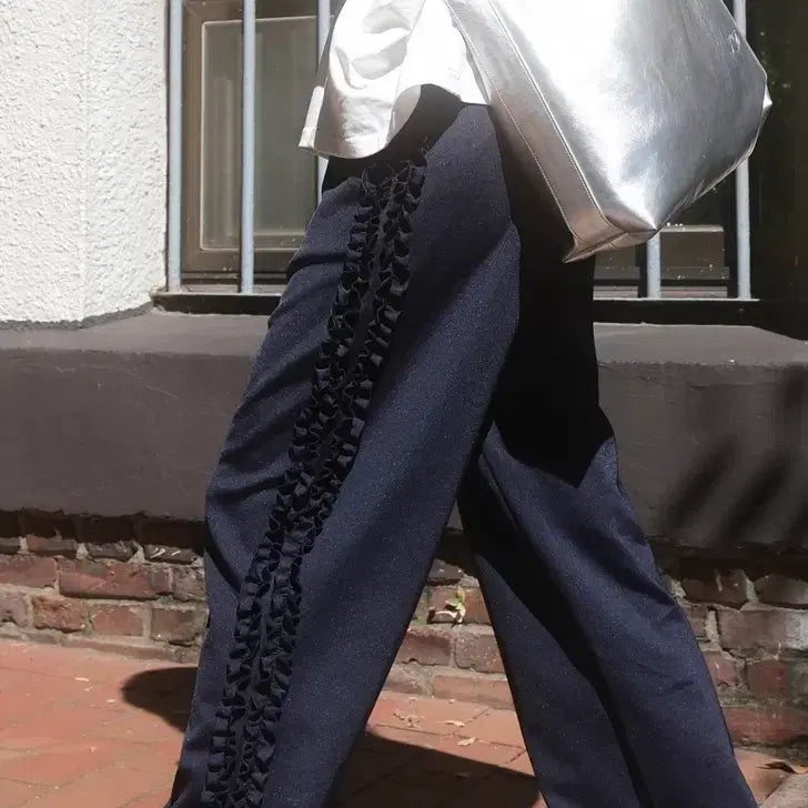 [BUNJANG] Saenggin Studio Ruffle Track Pants Navy / 생긴스튜디오 러플 트랙 팬츠 바지 하의 navy