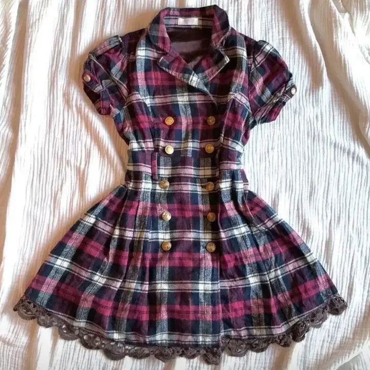[BUNJANG] LIZ LISA Strawberry Chocolate Check Dress Culottes Argyle Knit / 고전 대대장 리즈리사 딸기초코 체크 원피스 큐롯 아가일니트