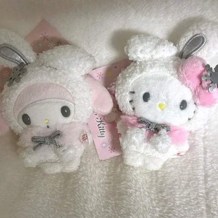 [BUNJANG] Sanrio Snow Rabbit, Kitty, My Melody Mascot Plush Keyring Bundle / 눈토끼 키티 마이멜로디 마스코트 인형 키링 일괄