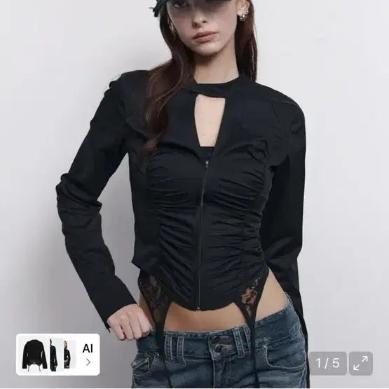 [BUNJANG] Please Follow Delphine Shirring Zip-Up Shirt Black S / 새상품 플리즈노팔로우 Delphine Shirring Zipupshirt